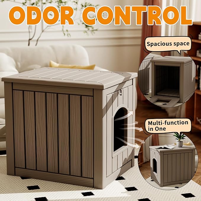 Cat Litter Box Enclosure, Openable Front Door & Raised Floor - Image 5