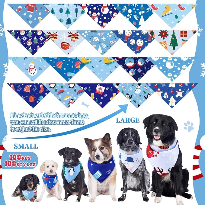 100 Pcs Winter Dog Bandanas Bulk Pet Bibs Blue Triangle Scarf Snowflake Pet - Image 4