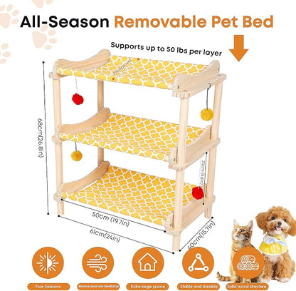 Large 3-Layer Cat Hammock Bed, Breathable Washable Covers, Wooden Pet Furniture - Image 2