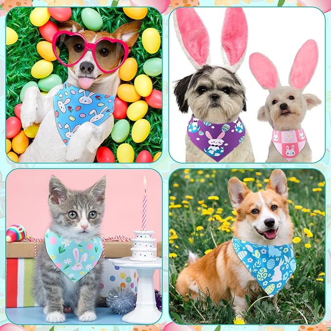 Sanwuta 120 Pcs Easter Dog Bandanas Bulk Rabbits Patterns Bandanas - Image 6