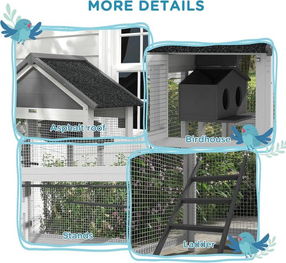PawHut Wooden Bird Aviary, Three Doors, Perches - Image 6