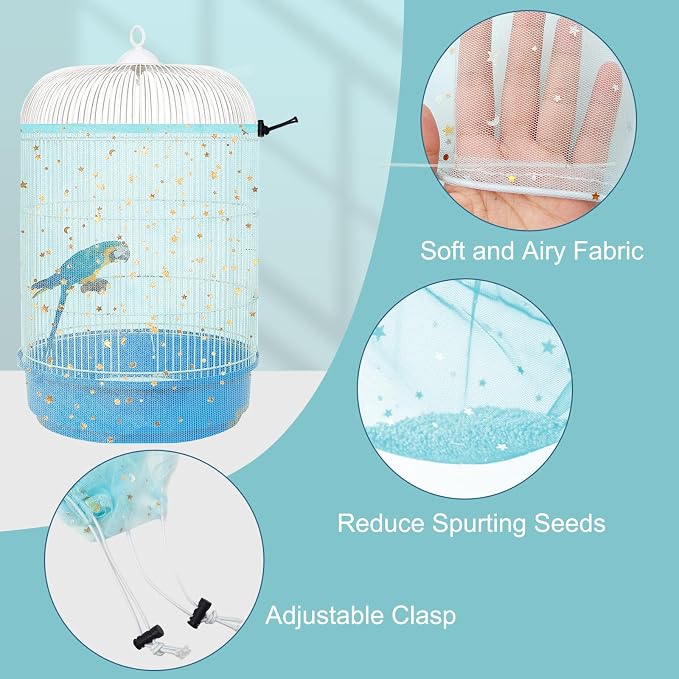Bird Cage Cover, 45-90'' Adjustable, Universal Nylon Mesh Net, Bird Cage Skirt - Image 3