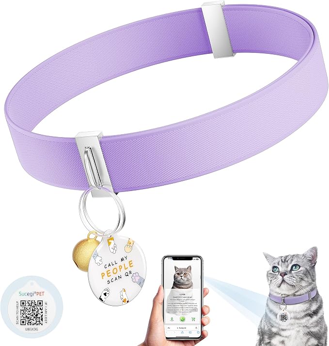 Cat Collar with Bell, Stretch Elastic Quick Release, Non Breakaway Lightweight by Sucegi