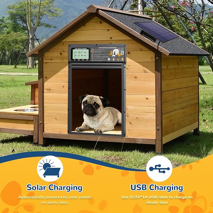 Dog Door, Solar & USB Rechargeable Pet Door, Timer & Light Sensor Modes Doggy - Image 5