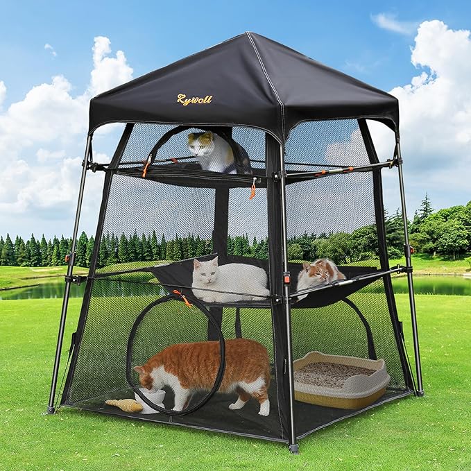 Extra Large Catio Outdoor Cat Enclosure, Rywell 3-Tier Spacious Outdoor Cat Tent by Rywell