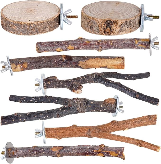 Libiline 8 Pieces Bird Perch Natural Wooden Parrot Perch Stand Fork Toys by Libiline