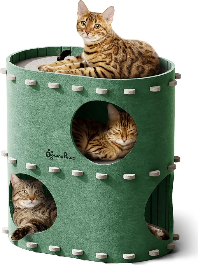 DownyPaws Cat House for Indoor Cats, 2-Storey Foldable Cat Bed Cave, Felt Cats by DownyPaws