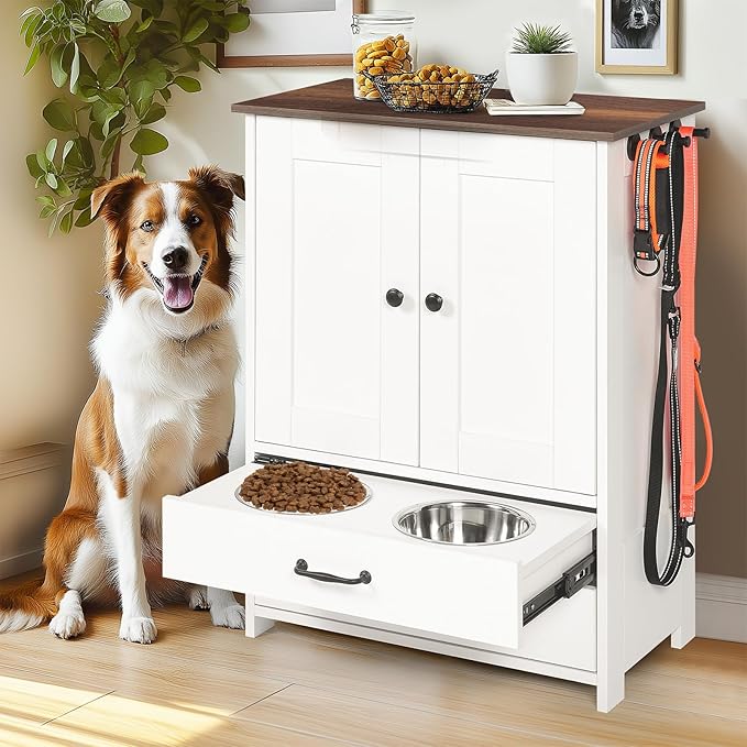 Dog Feeding Station with Storage Cabinet, 2 Adjustable Elevated Dog Bowls - Image 9