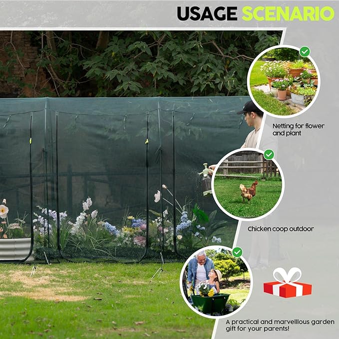 Poray Large 12.3X4FT Tunnel Plant Netting Cover, 6FT Tall Crop Cage Tomato - Image 7