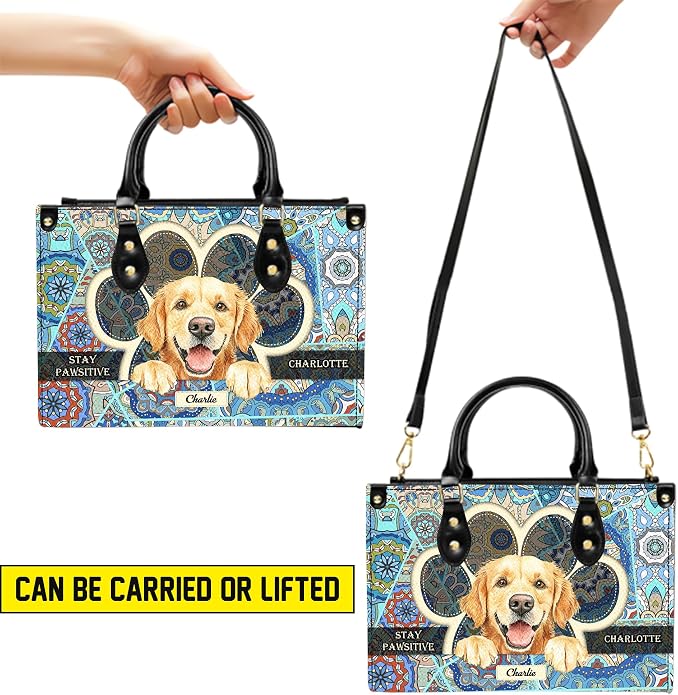 Personalized Pet Mom Leather Handbag – Custom Name Dog Cat Photo Purse - Image 4