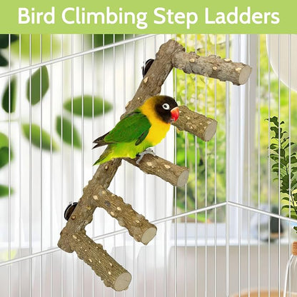 BNOSDM Natural Wood Bird Ladder Perch 6Pcs Parrot Stand Branches Climbing - Image 8
