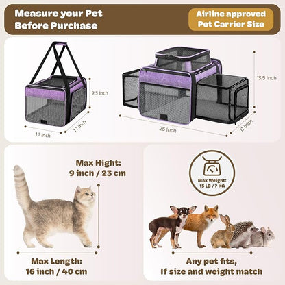 Top and 2 Sides Expandable Pet Carrier 17x11x9.5, TSA Airline Approved Small - Image 4