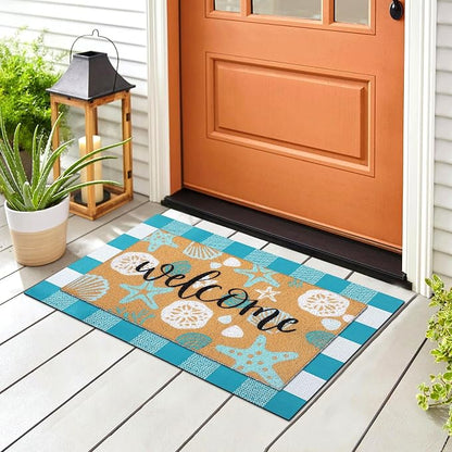 Tinideya 2 Pcs Summer Door Mat Coastal Beach Welcome Non Slip Coir Mats Sea - Image 3