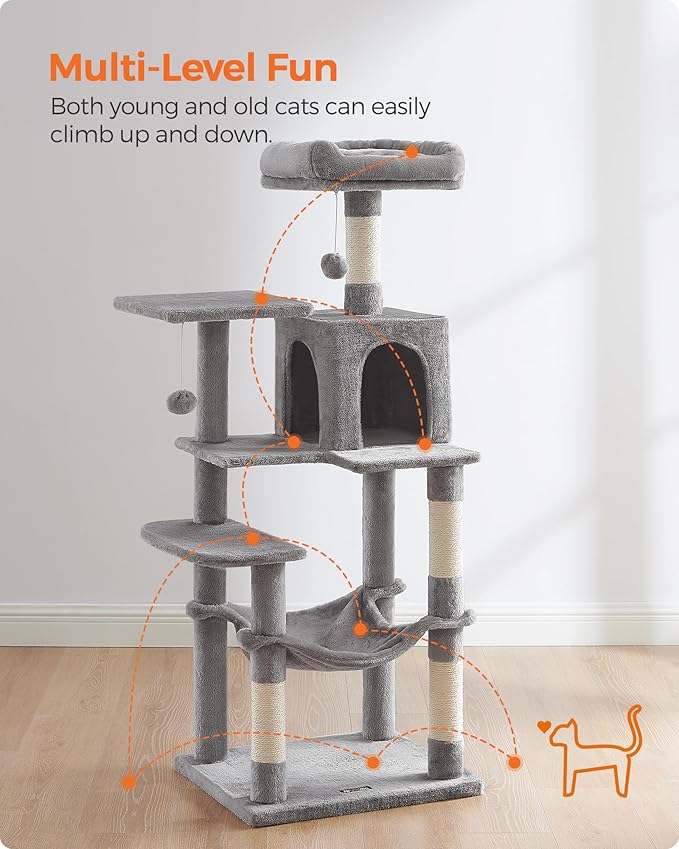 Feandrea Cat Tree, 55.1-Inch Cat Tower, Plush Multi-Level Condo - Image 3