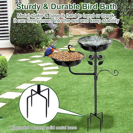 32.7 Inch Metal Bird Bath for Outside, Double Bowls Bird Baths for Outdoors - Image 2