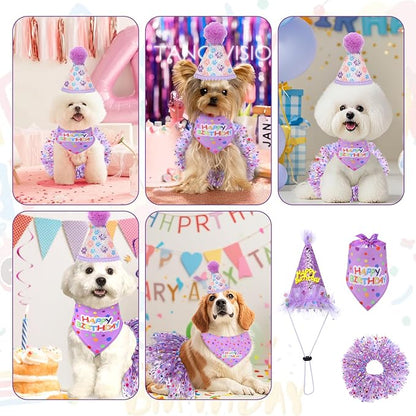 Dog Birthday Bandana with Hat and Dress Girl Set Puppy Birthday Party Supplies - Image 5