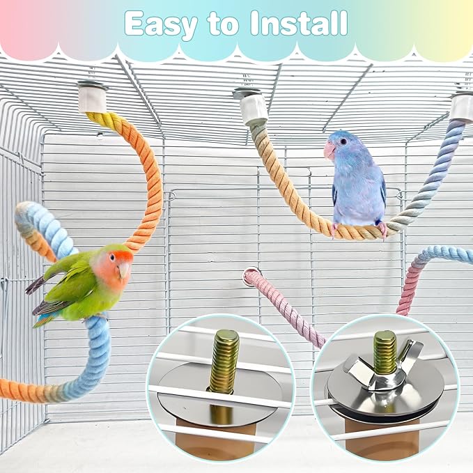 BNOSDM Bird Rope Perch with Stand Perch Toy Set Bendable Rope Perches Wooden - Image 6