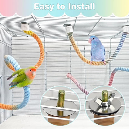 BNOSDM Bird Rope Perch with Stand Perch Toy Set Bendable Rope Perches Wooden - Image 6