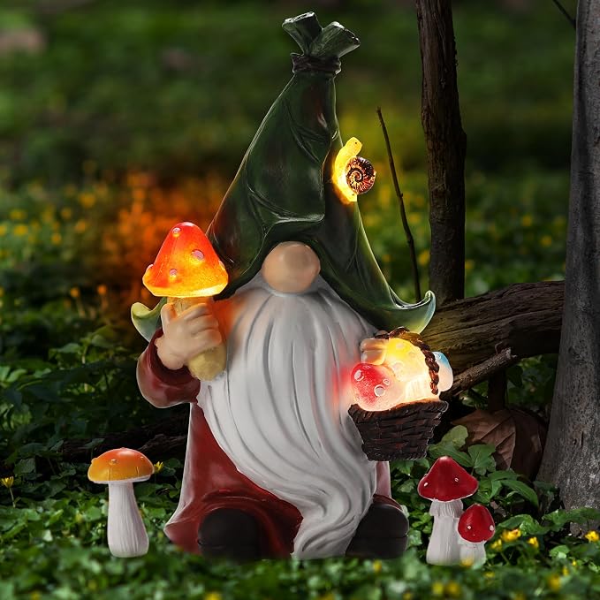 Mushroom-Picking Gnome Solar Garden Statue by ZhiYo-GD