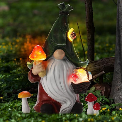 Mushroom-Picking Gnome Solar Garden Statue by ZhiYo-GD