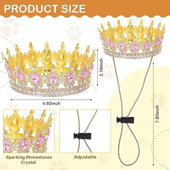 Abbylike Pet Rhinestone King Crown, Queen Crown - Image 2