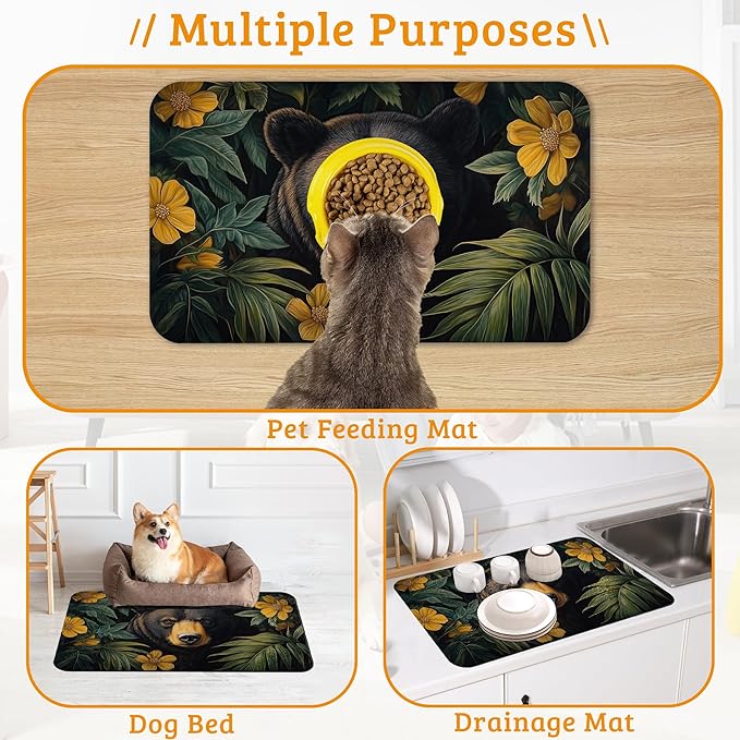 Brown Bear Dog Food Mat, Forest Absorbent Pet Feeding Mat - Image 7