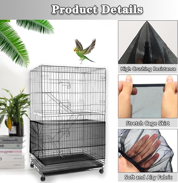 Bird Cage Seed Catcher, Bird Cage Net Cover Adjustable Bird Cage Netting Seed - Image 3