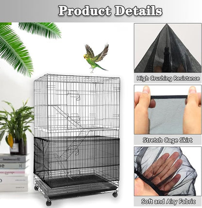 Bird Cage Seed Catcher, Bird Cage Net Cover Adjustable Bird Cage Netting Seed - Image 3