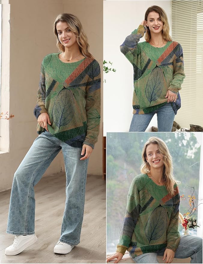 YESNO Women Christmas Sweater Graphic Printed Oversized Pullover Sweaters - Image 4