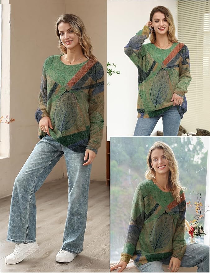YESNO Women Christmas Sweater Graphic Printed Oversized Pullover Sweaters - Image 4