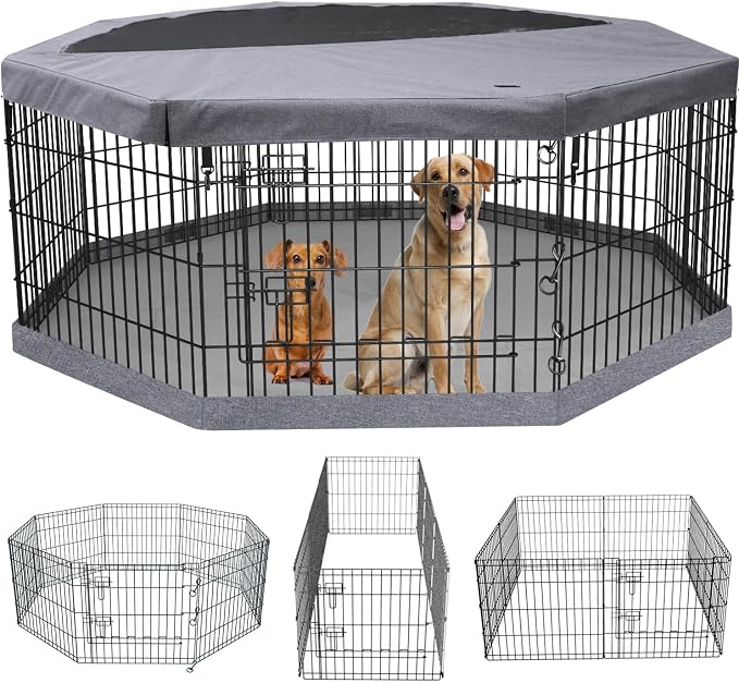 PETIME Foldable Metal Dog Exercise Pen/Pet Puppy Playpen Kennels Yard Fence by PETIME