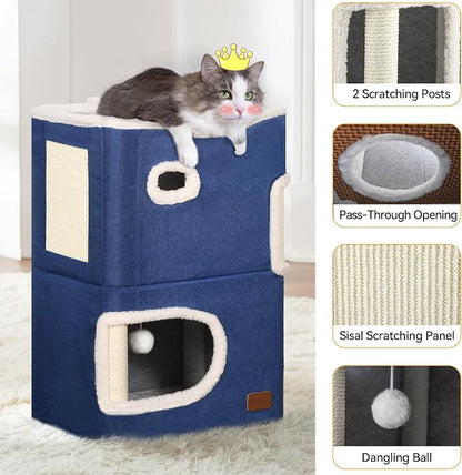 YITAHOME 2-Tier Cat House, Indoor Cat Cave Bed Playhouse, Cat Tunnels - Image 3