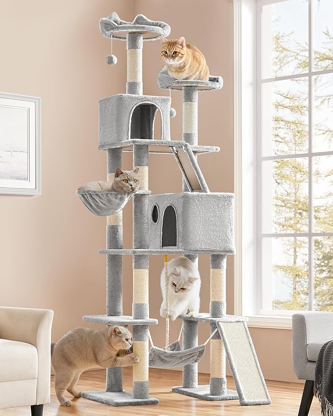 Yaheetech Cat Tree, 82.5in Large Tower w/Hammock, 2 Kitty-Ear Perches, 2 Cozy by Yaheetech