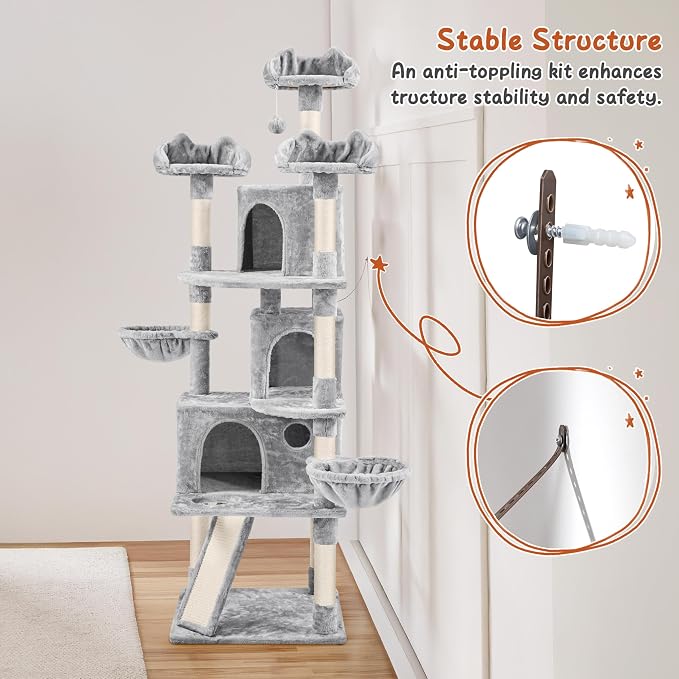 Yaheetech 76.5in Multi-Level Large Cat Tree, Big Cat Tower - Image 9