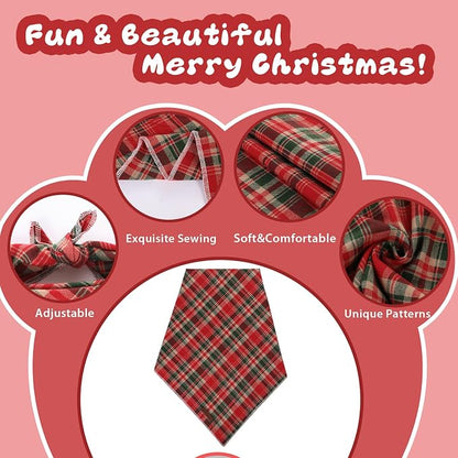 Christmas Plaid Dog Bandana–Red and Green Checked Triangle Scarf - Image 3