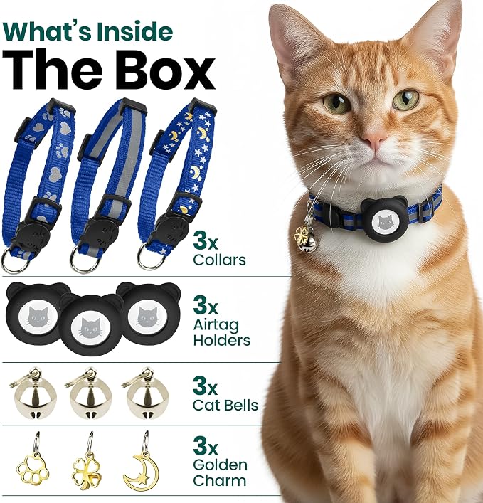 Cat Collar with AirTag Holders, Reflective Breakaway Safety Collars, Bells and - Image 2
