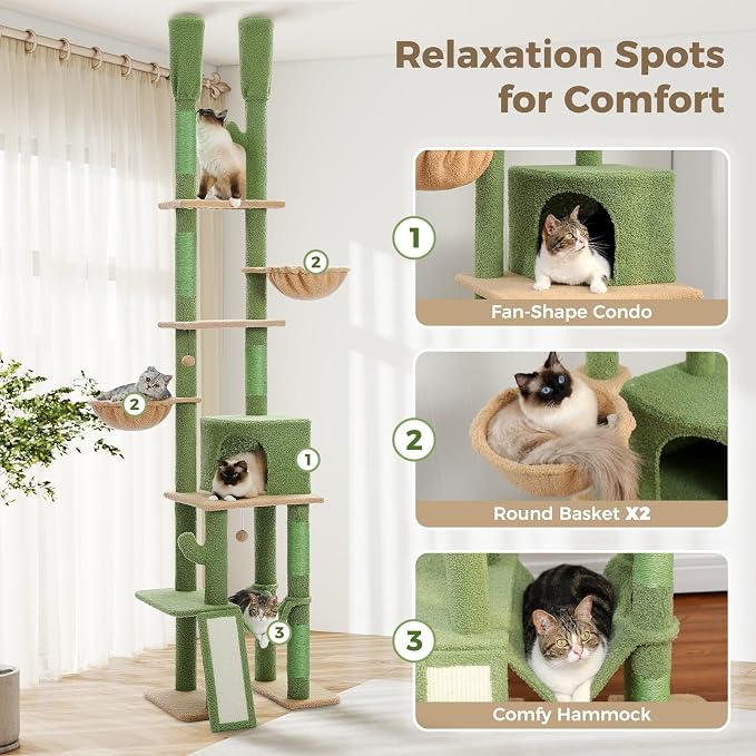 PAWZ Road Cactus Cat Tree Floor to Ceiling Cat Tower - Image 3