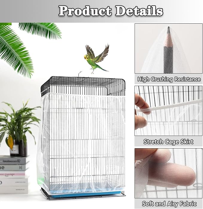 Bird Cage Seed Catcher, Bird Cage Net Cover Adjustable Bird Cage Netting Seed - Image 3