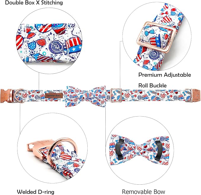 Lionheart glory American Flag Dog Collar, 4 of July Dog Bow Collar Heavy Duty - Image 2
