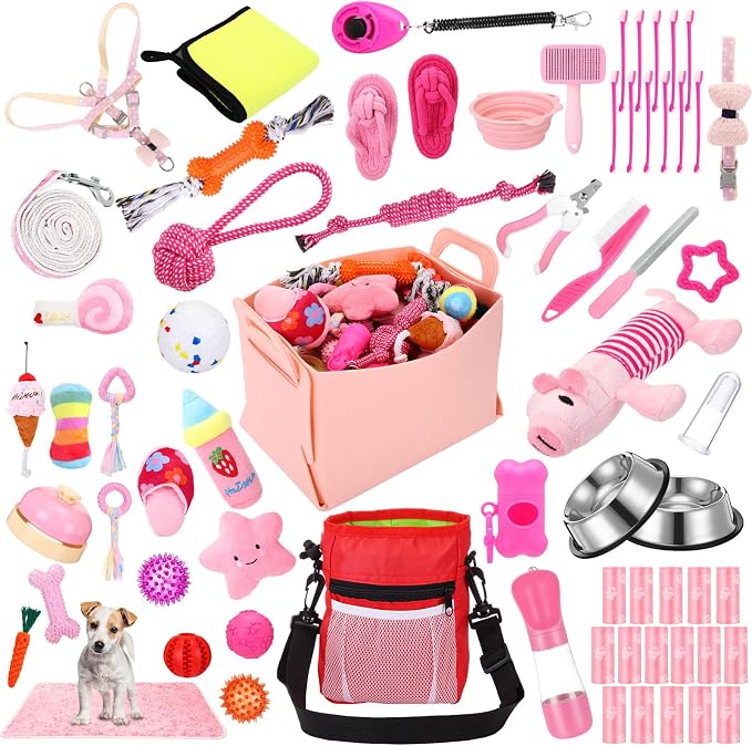 65 Pcs Puppy Supplies Starter Kit Small Dog Essentials Includes Dog Leash by PullCrease