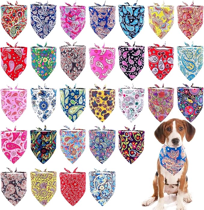30 Pcs Paisley Bandanas for Dog Polyester Print One Side Bandana Bulk for Small by Bestwishforyou