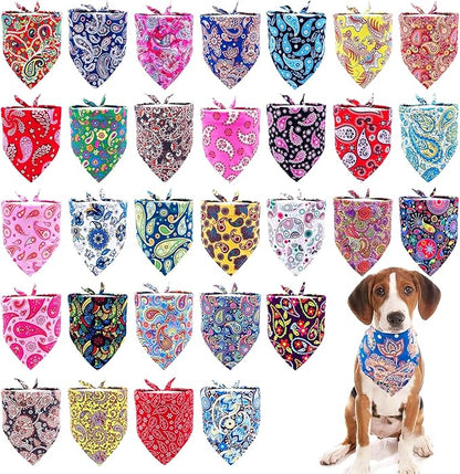 30 Pcs Paisley Bandanas for Dog Polyester Print One Side Bandana Bulk for Small by Bestwishforyou