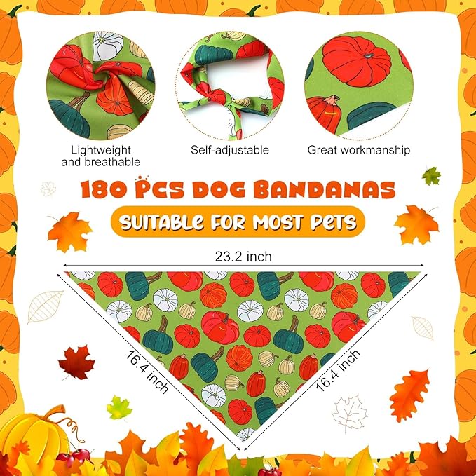 Aliceset 180 Pcs Fall Dog Bandanas Bulk Thanksgiving Bandana - Image 2