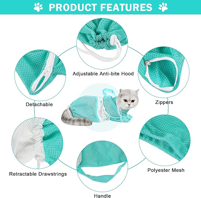 JULMELON Cat Washing Bag 10 PCS Set, Adjustable Cat Shower Net Bag and Pet - Image 3