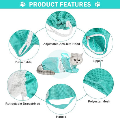 JULMELON Cat Washing Bag 10 PCS Set, Adjustable Cat Shower Net Bag and Pet - Image 3