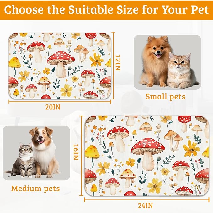 Pet Feeding Mat, Mushroom Absorbent Dog Cat Food Mat Flowers Dog Mat - Image 6