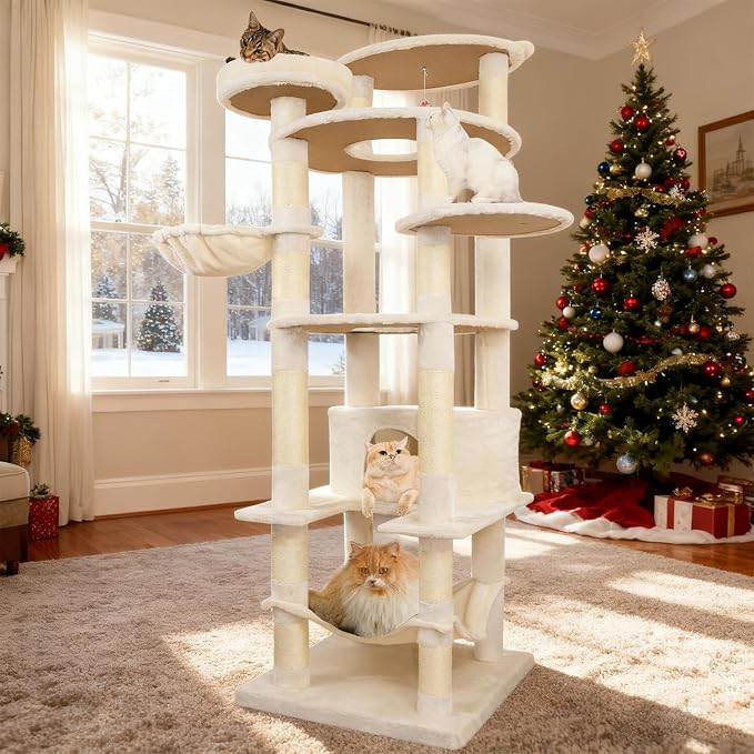 78.8" Large Cat Tree Tower for Indoor Kitties, Sisal Scratching Posts, Hammock - Image 9