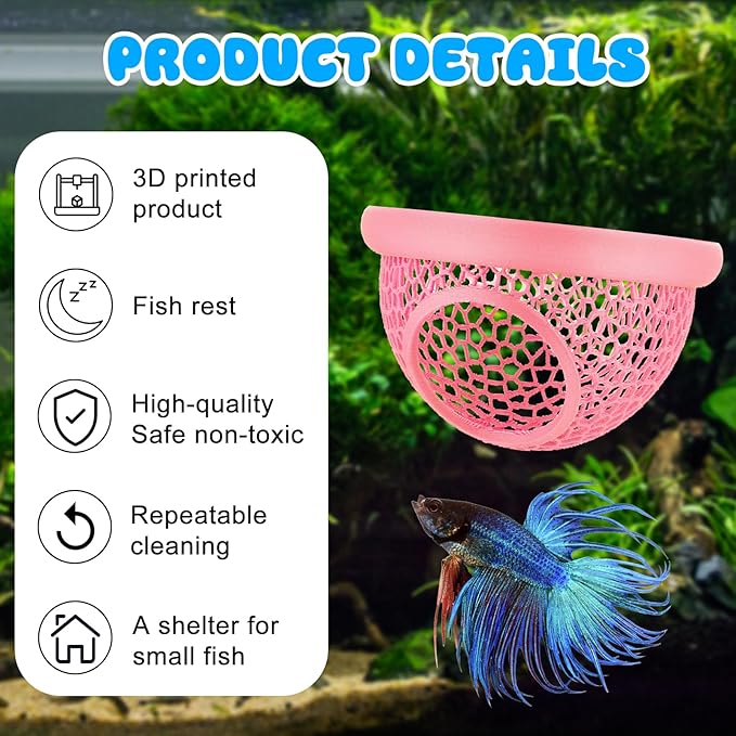 Pink Floating Betta Hide & Shrimp Cave – 3D Printed Aquarium Hammock, Feeding - Image 7