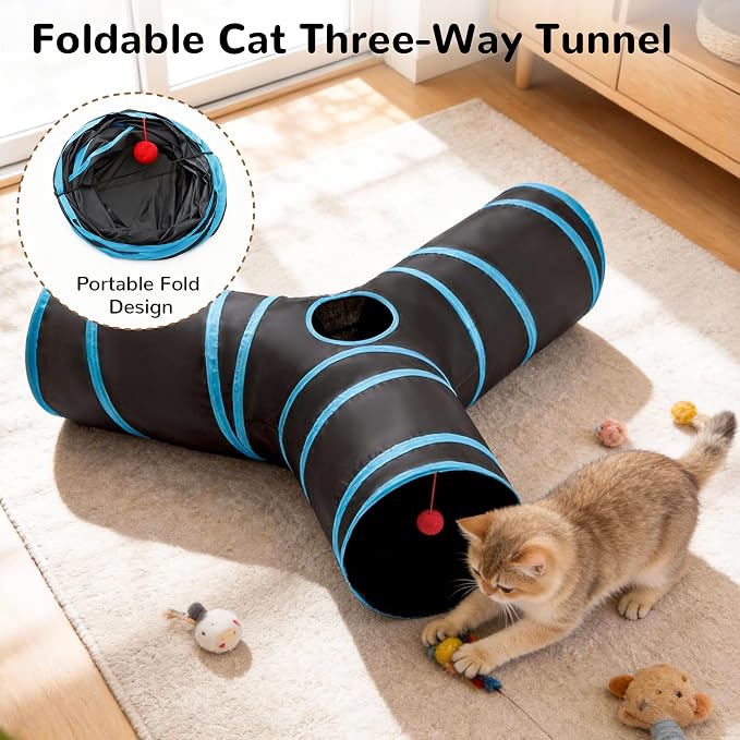 Tempcore Pet Tunnel Tube Cat Toys 3 Way Collapsible, Cat Tunnels - Image 7