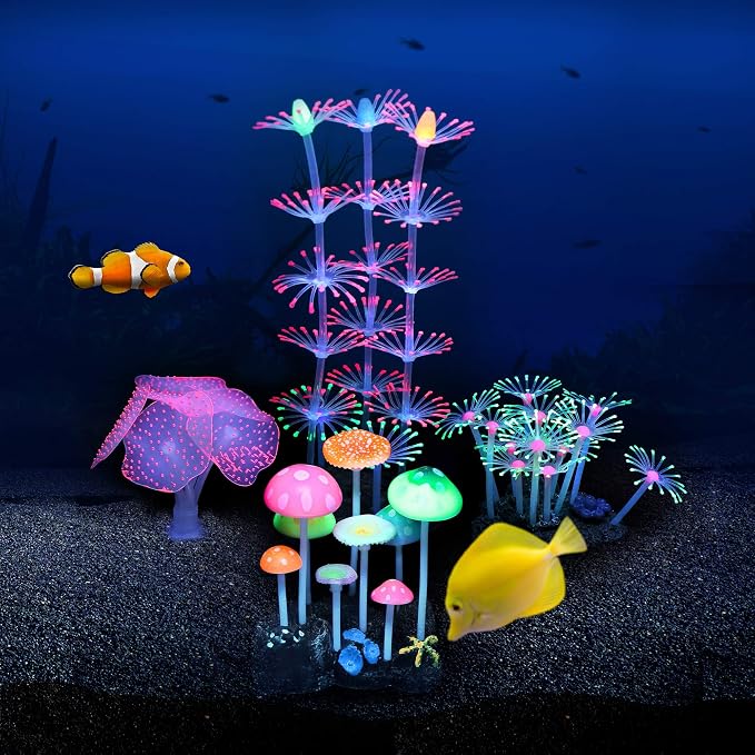 Lpraer 4 Pack Glow Aquarium Decorations Coral Reef Glowing Mushroom Anemone - Image 7
